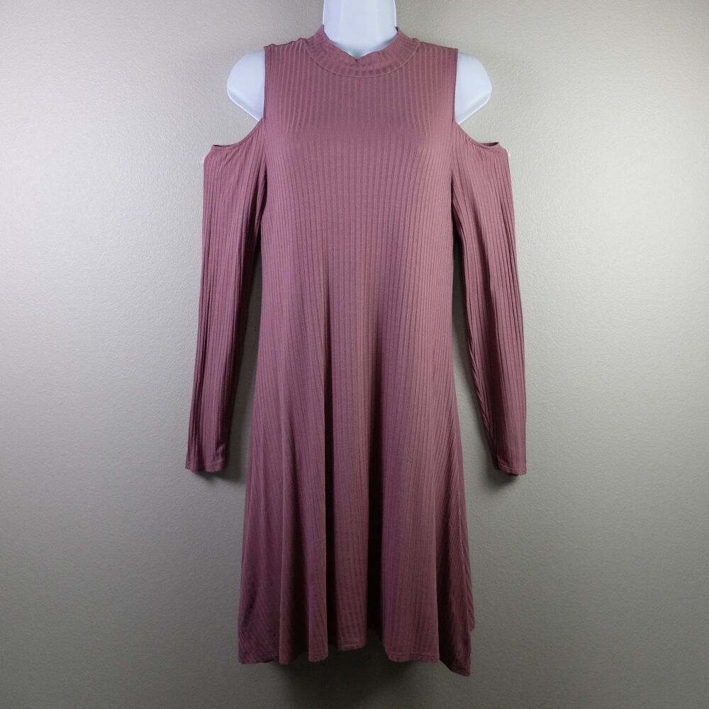 Pink Rose Ribbed Long Sleeve Cold Shoulder Dress Size Small